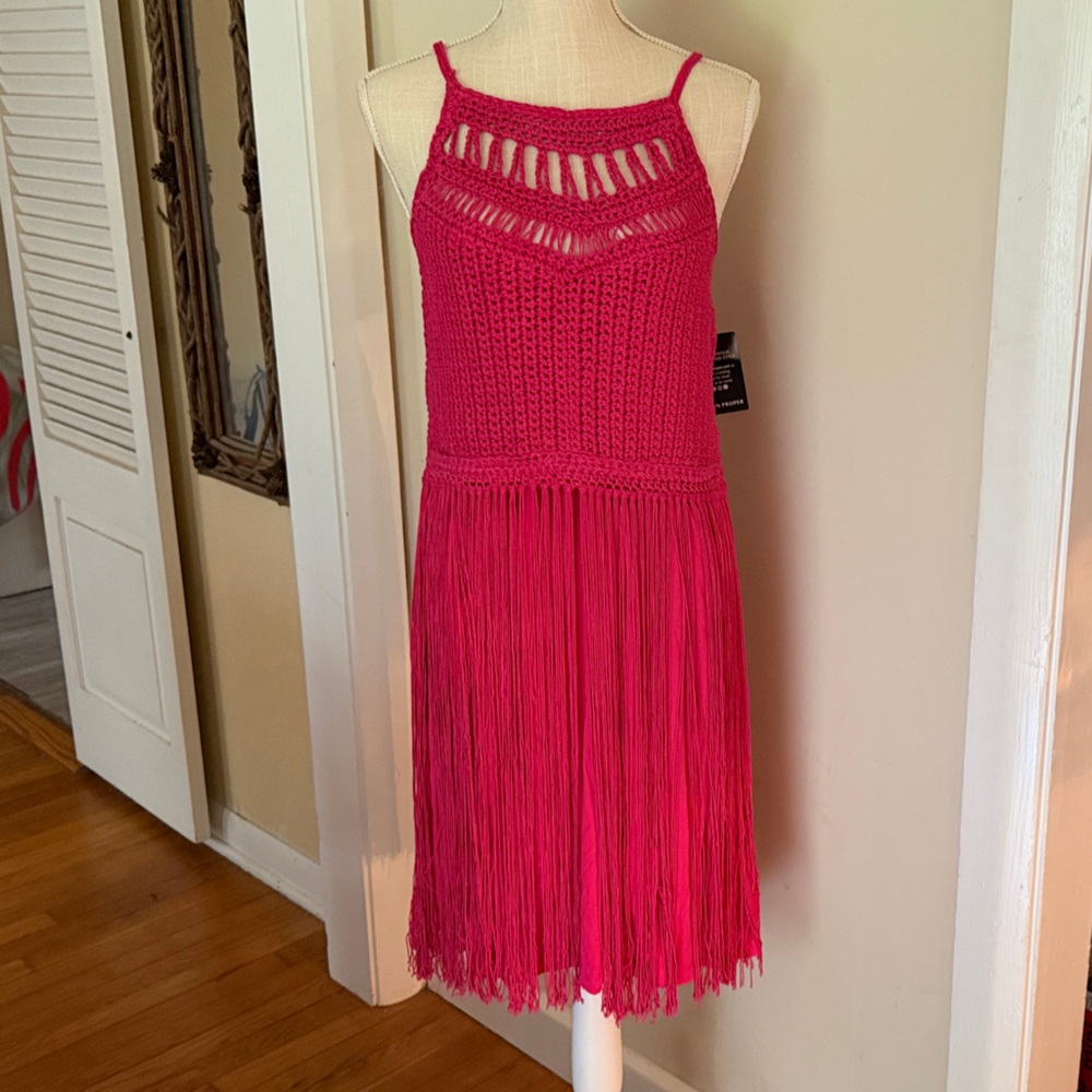 Vibrant Pink Fringe Dress Boston Proper NWT resort vibes